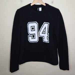 H&M Divided | Black Fuzzy Knit 94 Graphic Sweater Size XS
